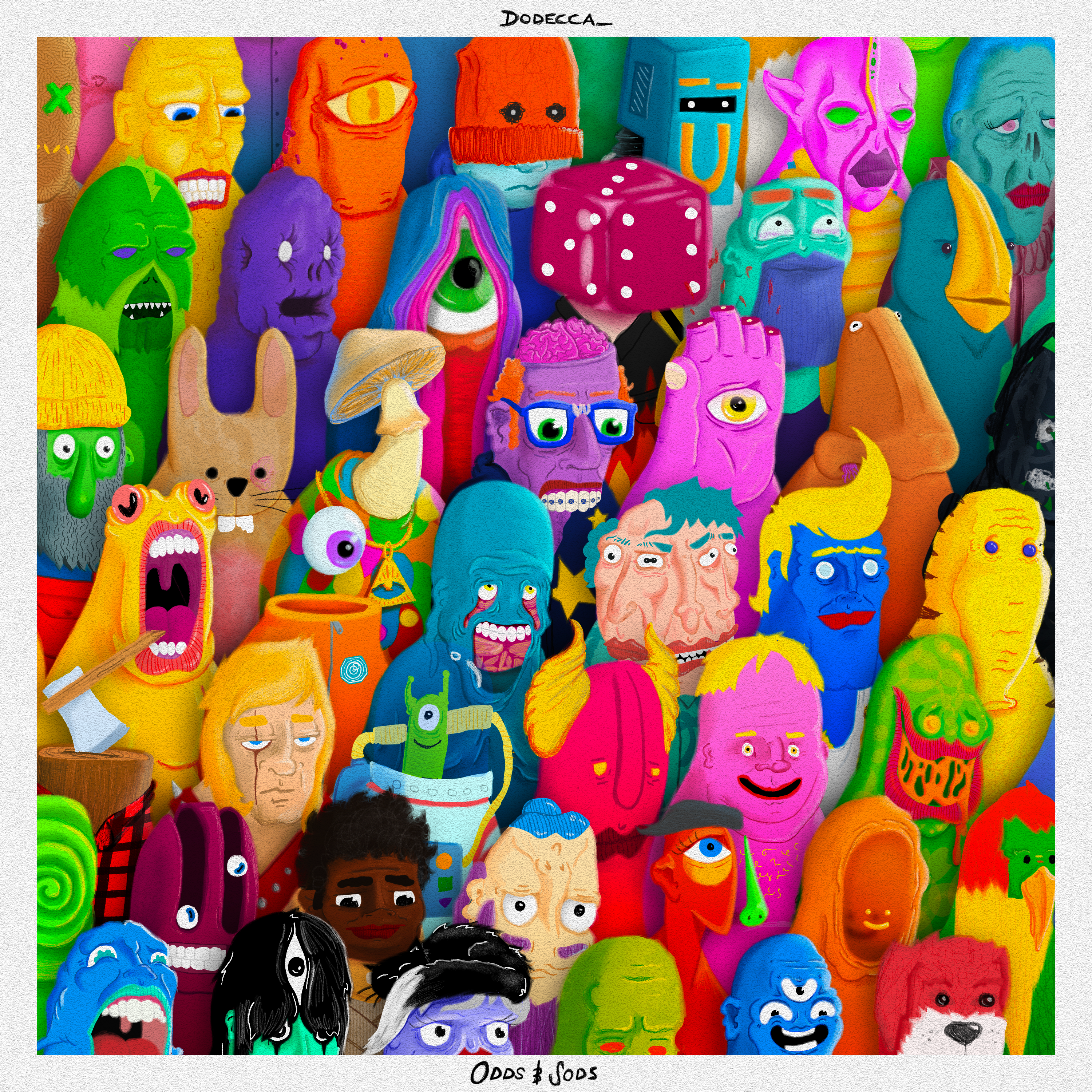 A crowd of colourful illustrated characters