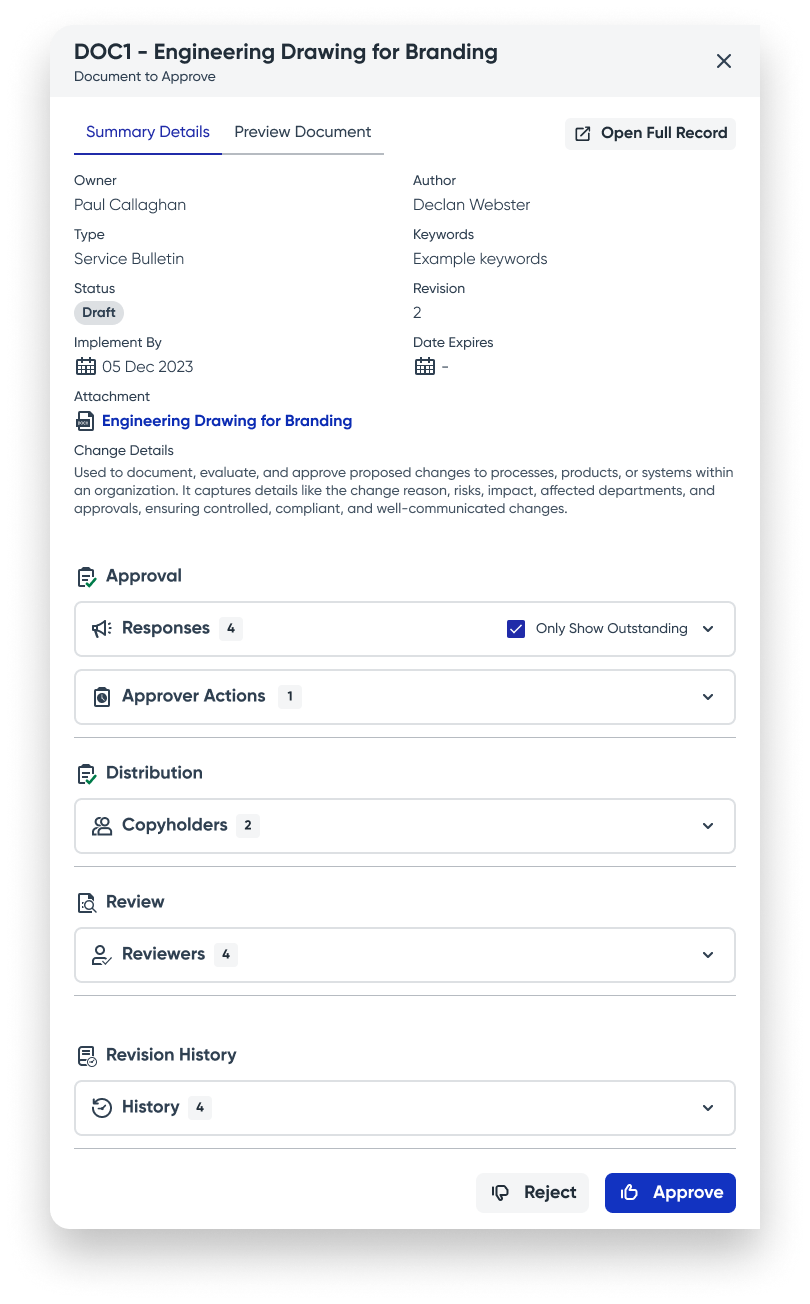 Document review action panel