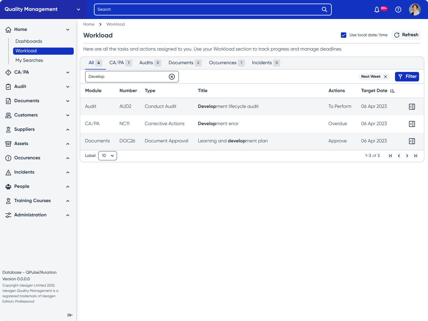 Redesigned workload with filters applied